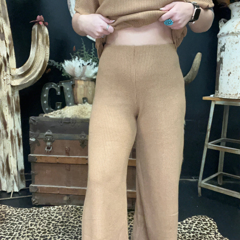 Mocha Tan Waffle Soft Pants - Country Lace Boutique