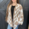Mocha & White Checker Sweater Cardigan - Country Lace Boutique