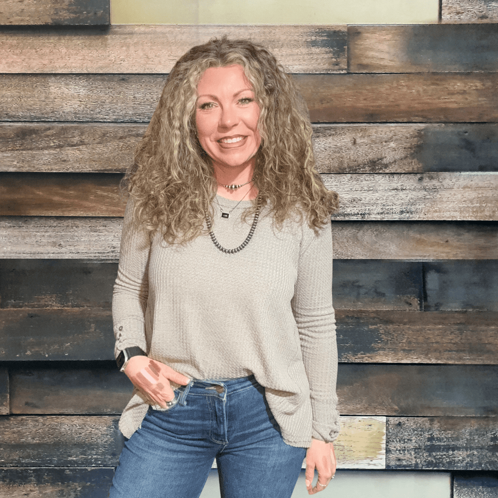 Mocha Wide Neck Thermal Knit Longsleeve Top - Country Lace Boutique