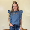 Mock Ruffle Trim Denim Cap Sleeve Top - Country Lace Boutique