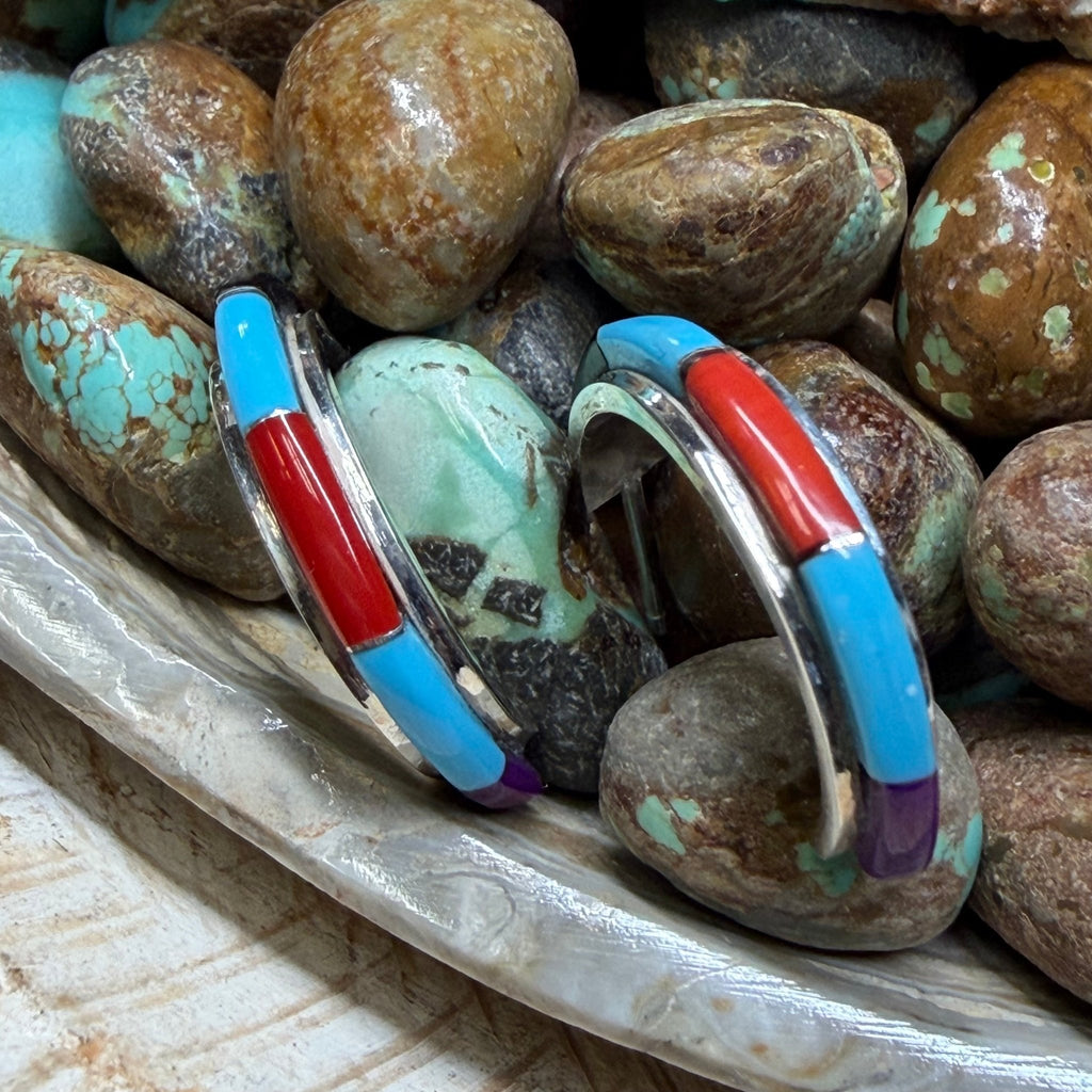 Multi Color Zuni Hoop Post Sterling Silver Earring - Country Lace Boutique