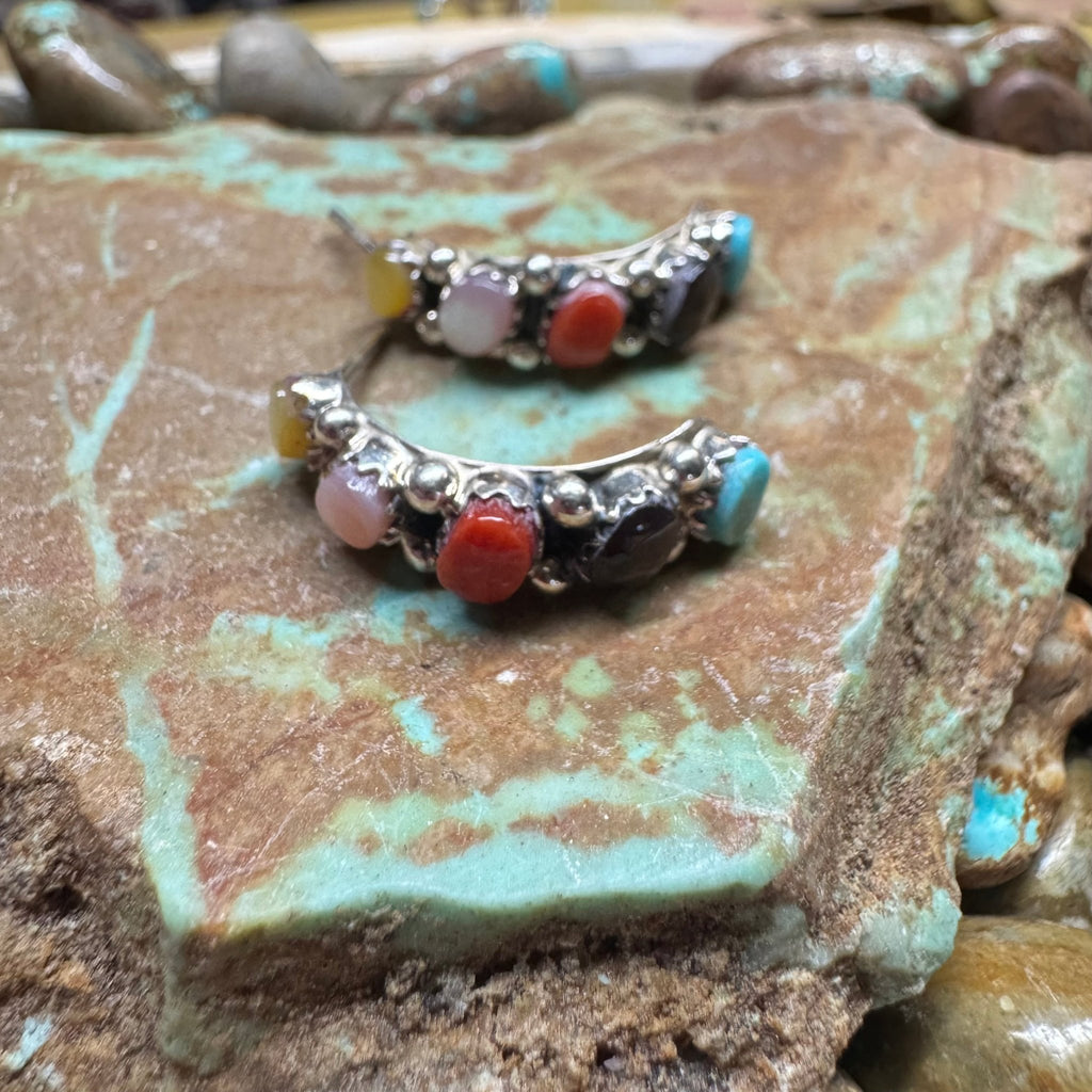 Multi Colored Half Hoop Post Sterling Silver Earring - Country Lace Boutique