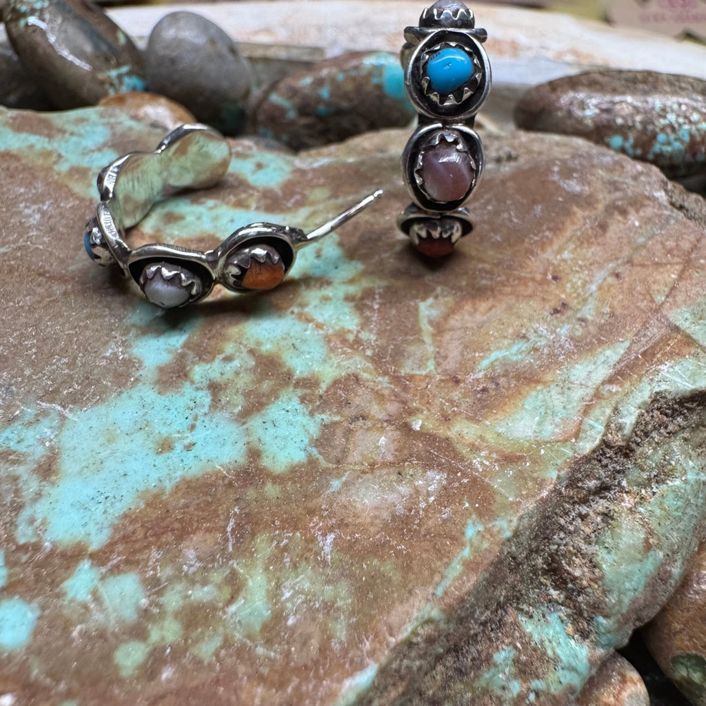 Multi Colored Stone Hoop Post Sterling Silver Earring - Country Lace Boutique