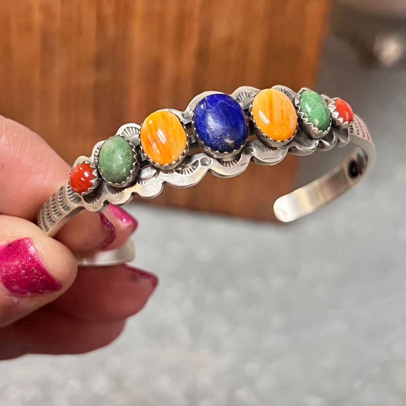 Multi Colored with Fancy Detail Cuff Sterling Silver Bracelet - Country Lace Boutique