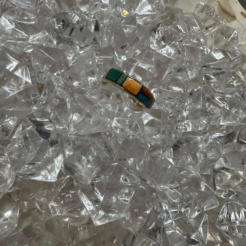 Multi Stone Raised Inlay Sterling Silver Ring size 10 - Country Lace Boutique