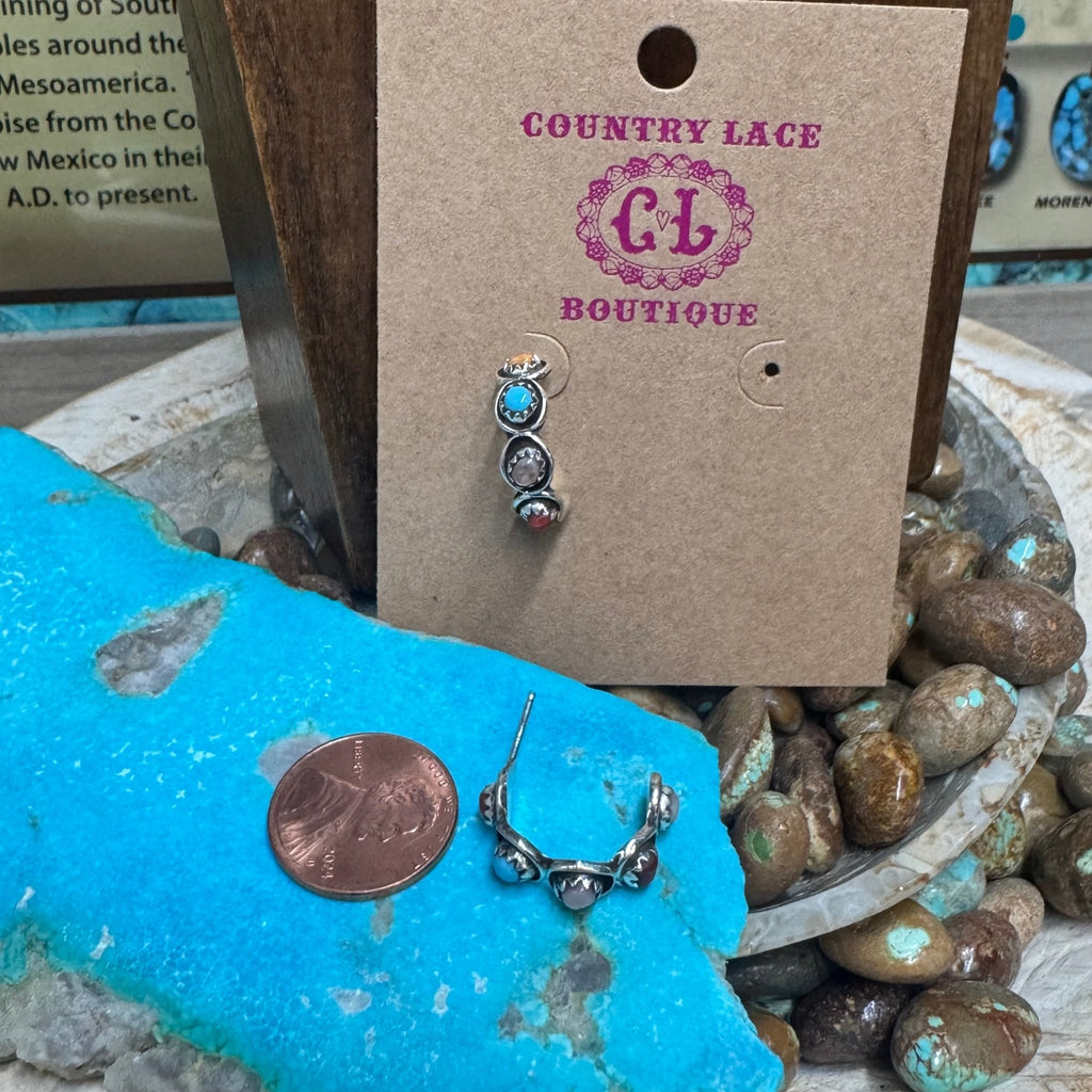 Multicolor Hoop Post Stud Sterling Silver Earring - Country Lace Boutique