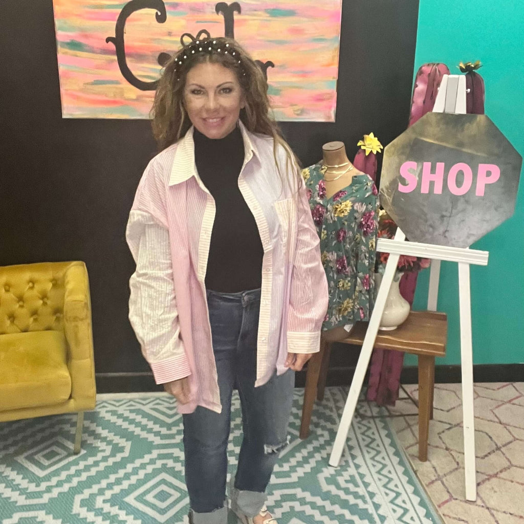 Multicolor Striped Button Down Top / 3XL - Country Lace Boutique