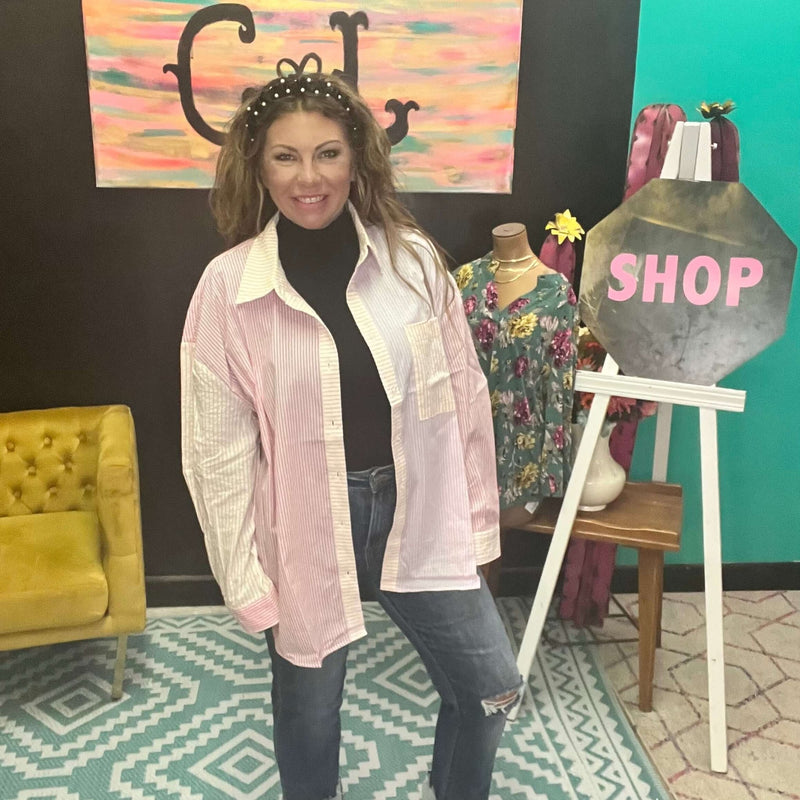 Multicolor Striped Button Down Top / 3XL - Country Lace Boutique