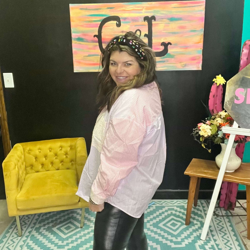 Multicolor Striped Button Down Top / 3XL - Country Lace Boutique