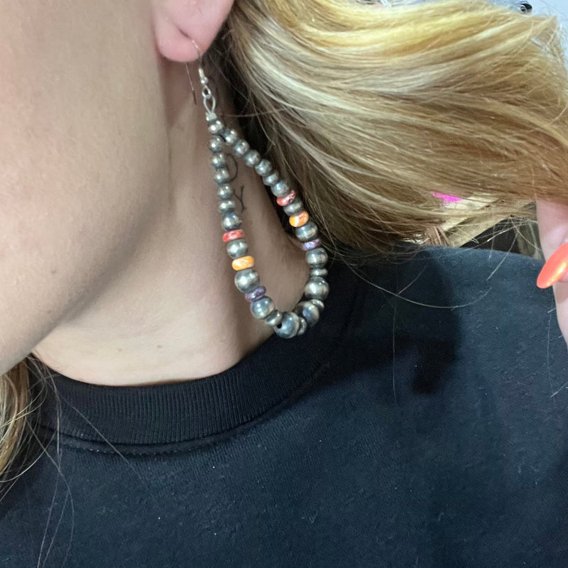 Multistone Spiny Navajo Pearl Tear Drop Sterling Silver Earring - Country Lace Boutique