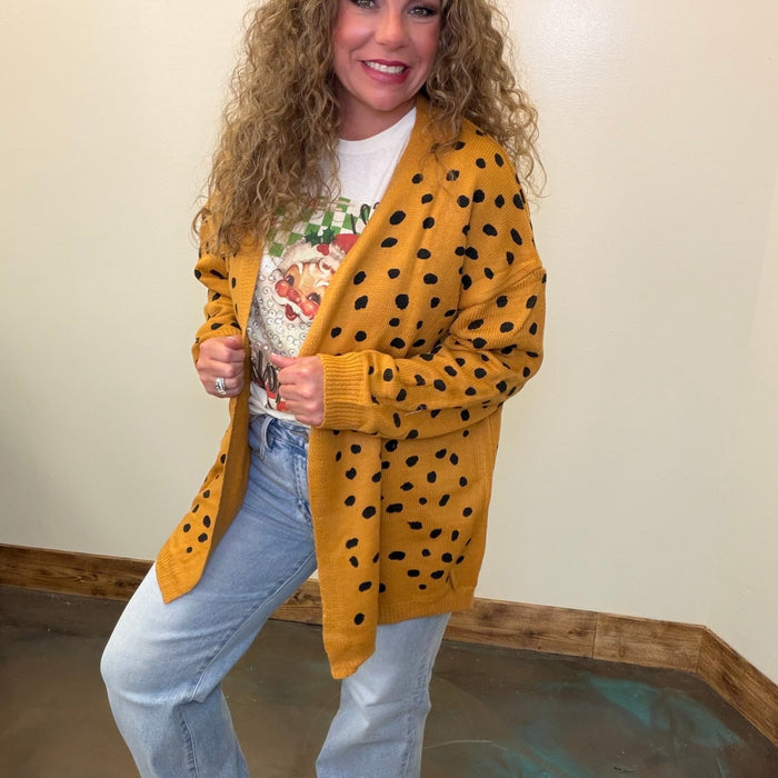 Mustard and Black Open Front Long Sleeve Cardigan - Country Lace Boutique