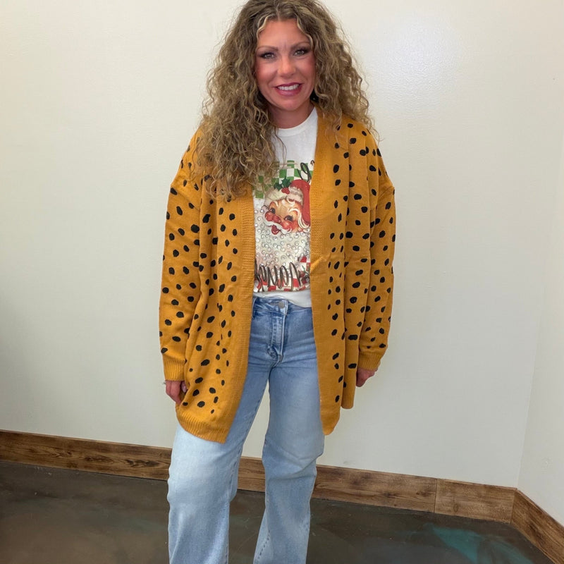 Mustard and Black Open Front Long Sleeve Cardigan - Country Lace Boutique