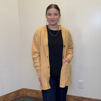 Mustard Yellow Waffle Button Down Long Sleeve Cardigan/Shacket - Country Lace Boutique