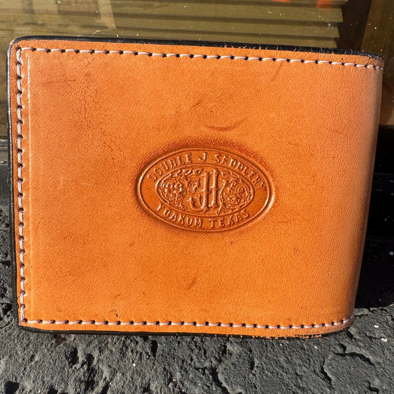 Natural and Black Tooled Bi - fold Leather Wallet - Country Lace Boutique