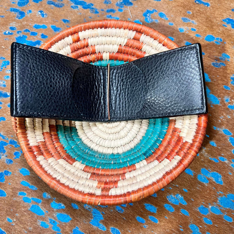 Natural and Black Tooled Bi - fold Leather Wallet/Clip - Country Lace Boutique