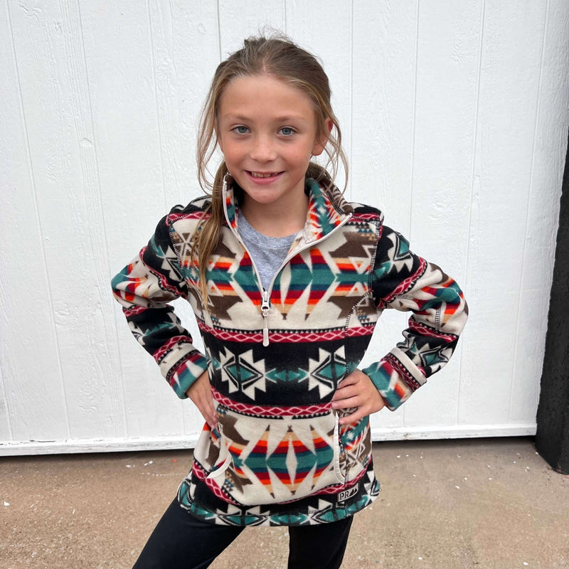 Natural Powder River Aztec Printed Fleece Pullover | youth large - Country Lace Boutique