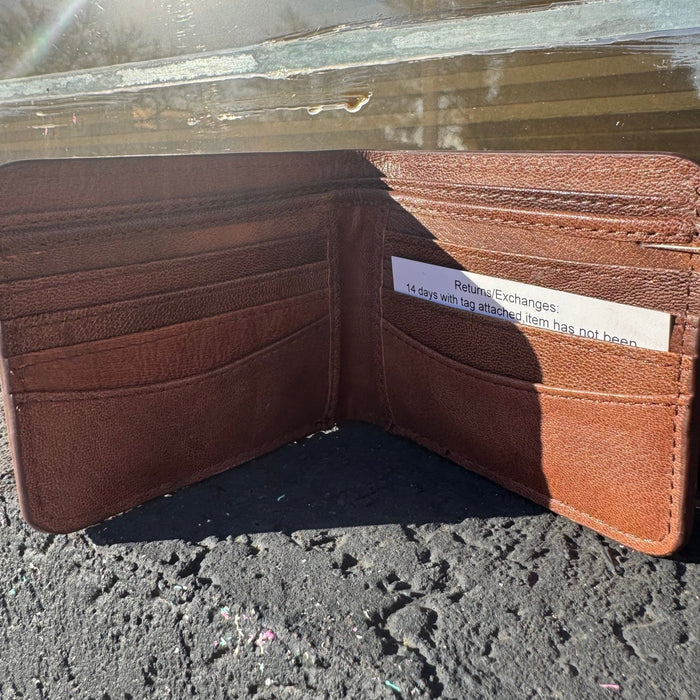 Natural Tooled Bi - fold Leather Wallet - Country Lace Boutique