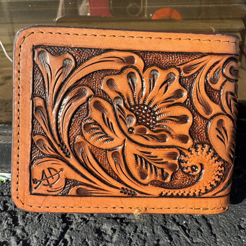 Natural Tooled Bi - fold Leather Wallet - Country Lace Boutique