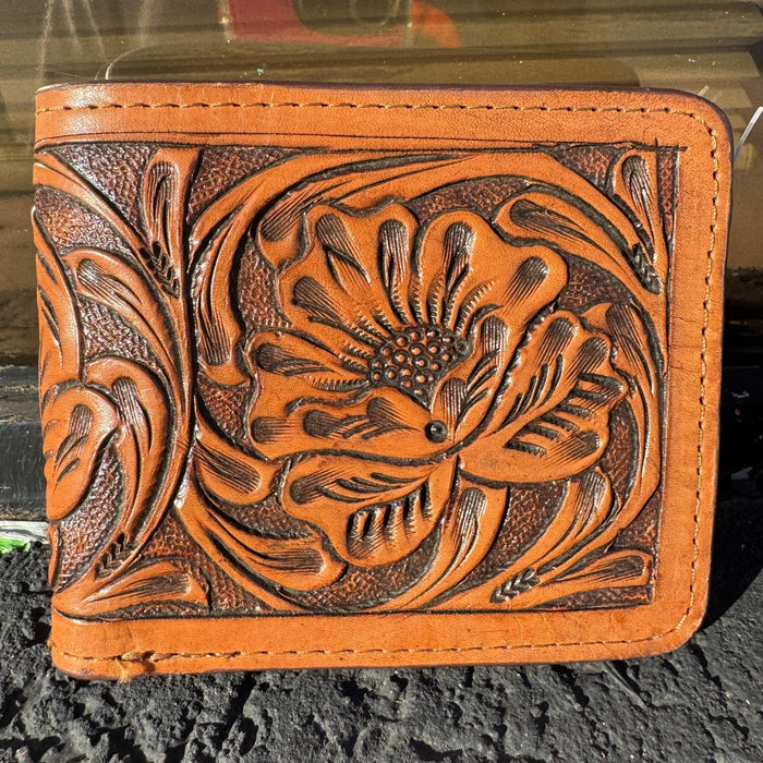 Natural Tooled Bi - fold Leather Wallet - Country Lace Boutique