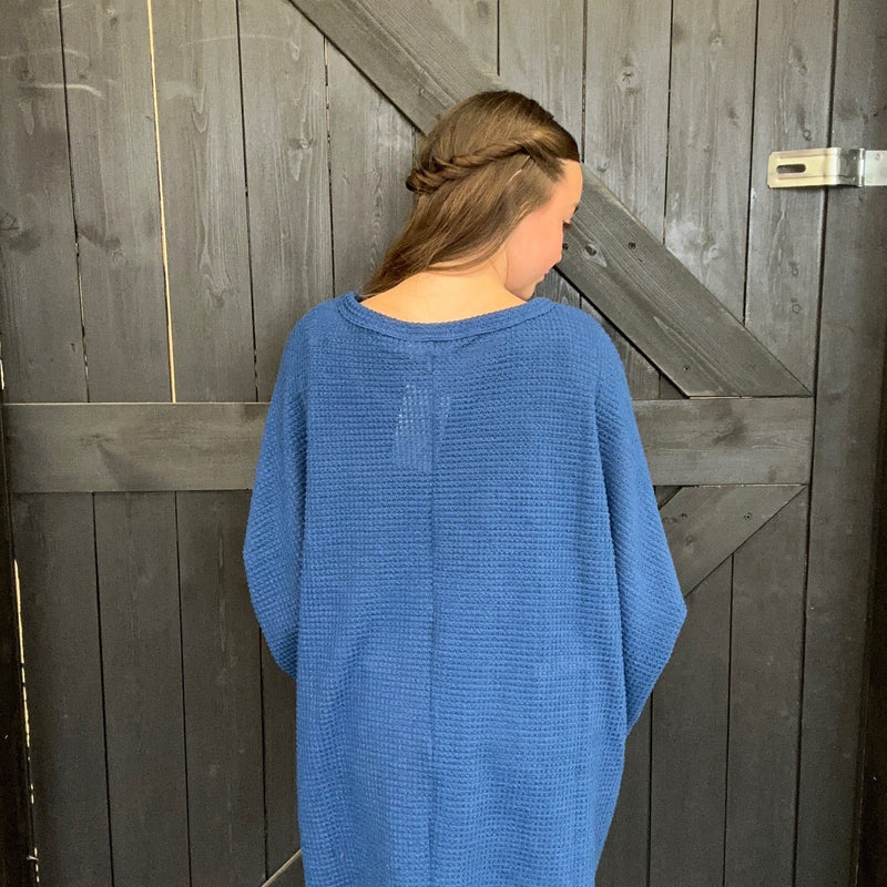 Navy Waffle Dolman Short Sleeve Top - Country Lace Boutique