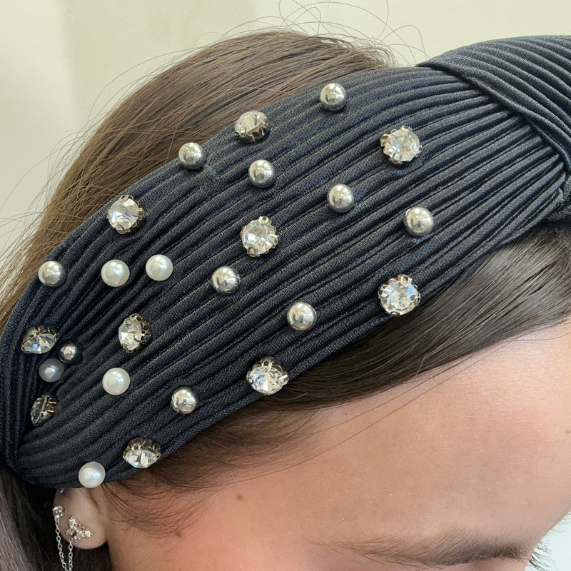 Navy with Bling & Pearls Head Band - Country Lace Boutique