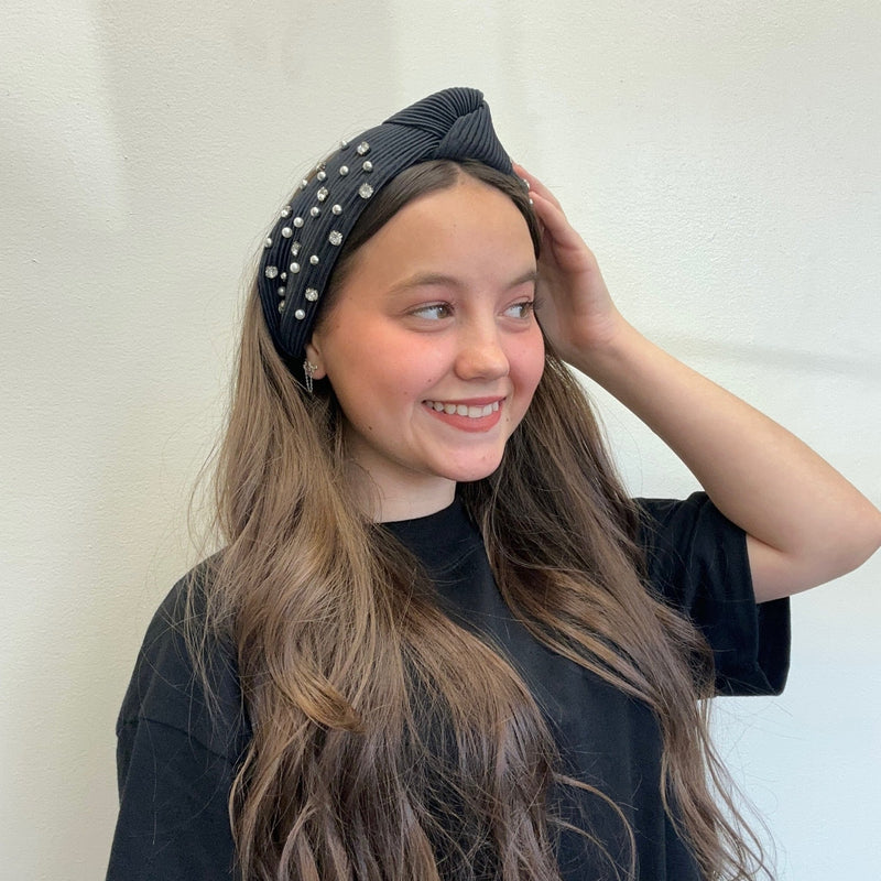 Navy with Bling & Pearls Head Band - Country Lace Boutique