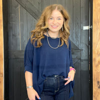 navyribbedshorsleevetop