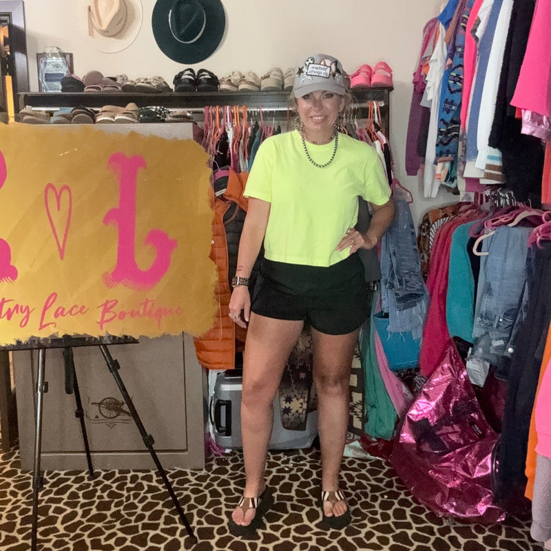 Neon Lemon Yellow Crop Top - Country Lace Boutique