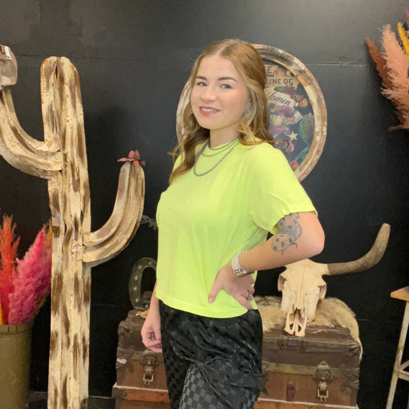 Neon Lemon Yellow Crop Top - Country Lace Boutique