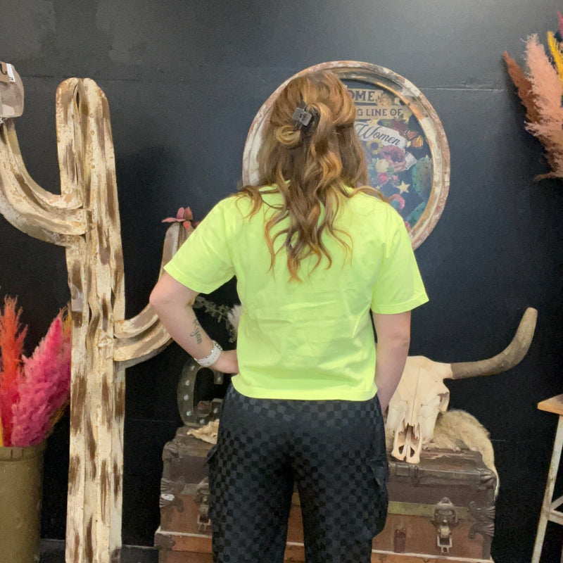 Neon Lemon Yellow Crop Top - Country Lace Boutique