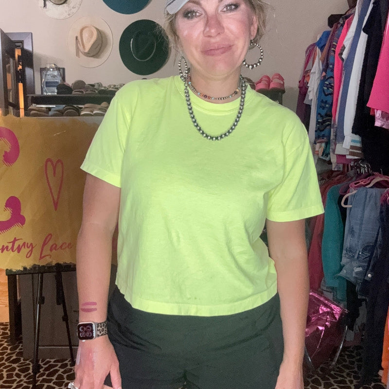 Neon Lemon Yellow Crop Top - Country Lace Boutique