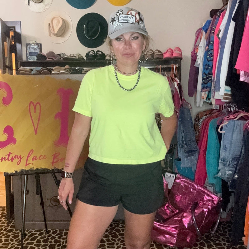 Neon Lemon Yellow Crop Top - Country Lace Boutique