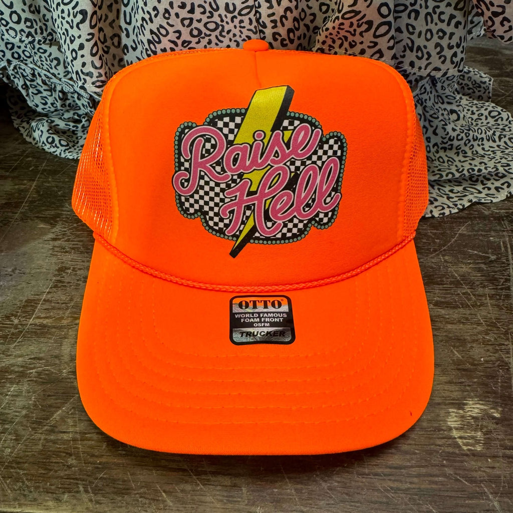 Neon Orange Raise Hell Trucker Hat - Country Lace Boutique