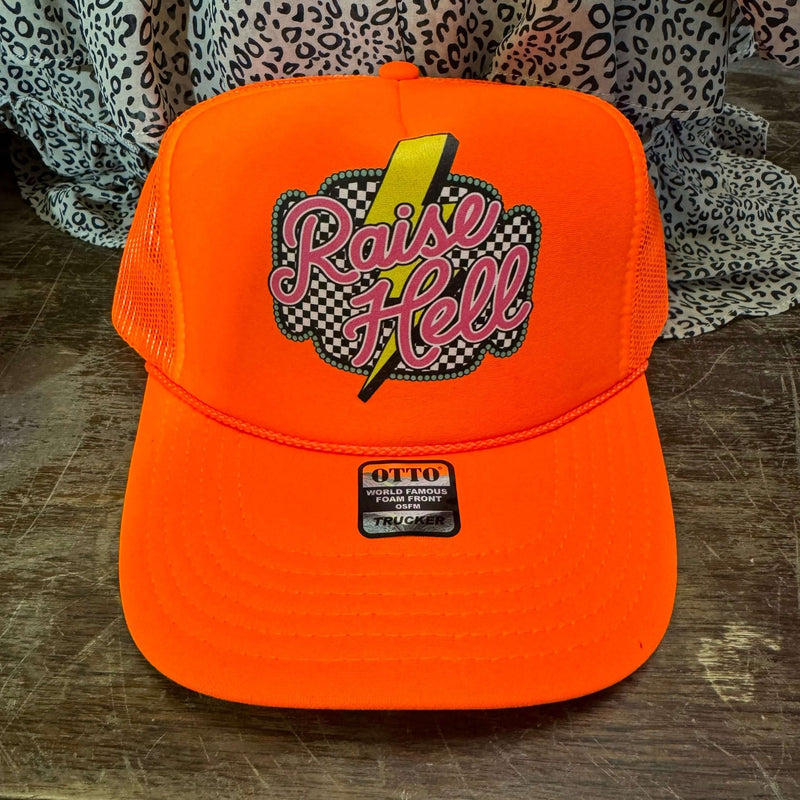 Neon Orange Raise Hell Trucker Hat - Country Lace Boutique