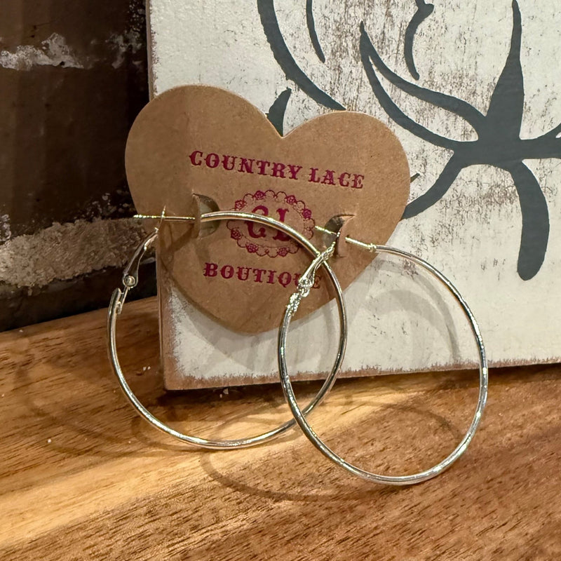 Not To Big Silver Hoop Fashion Earrings - Country Lace Boutique