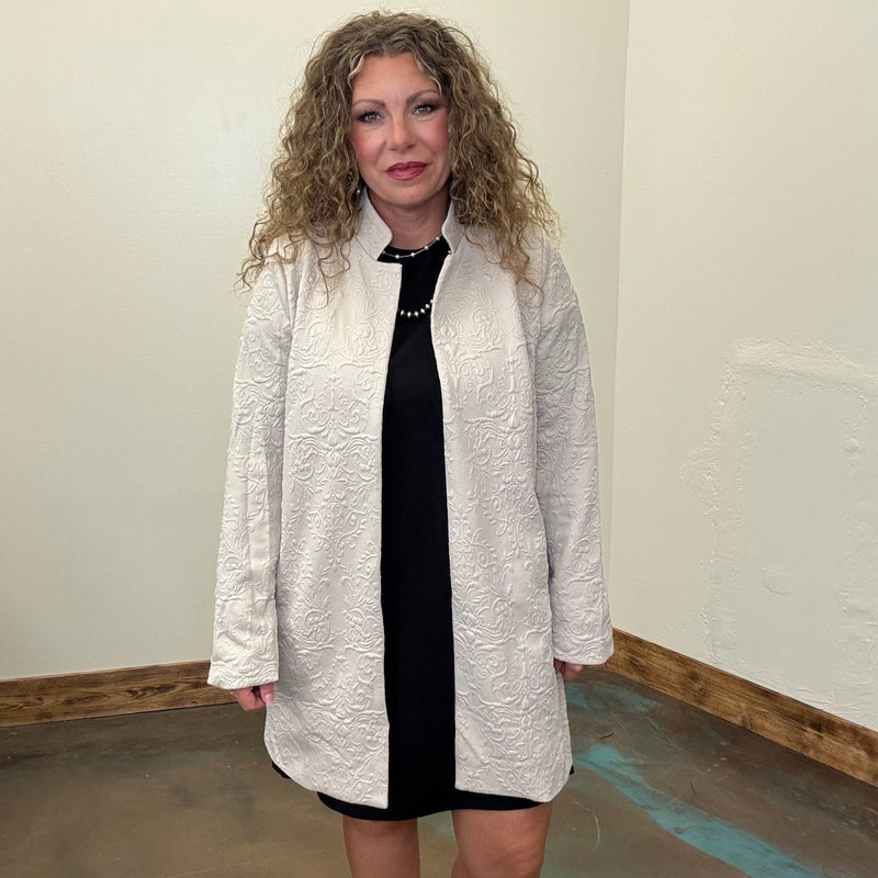 Oatmeal Cream Embossed Long Sleeve Swing Cardigan/Jacket - Country Lace Boutique