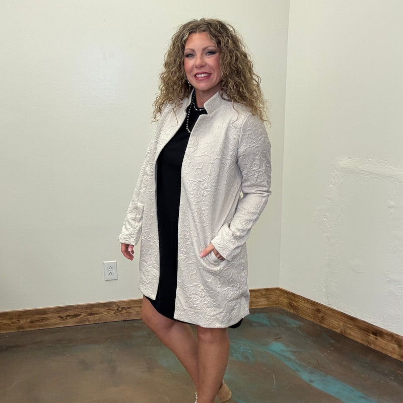 Oatmeal Cream Embossed Long Sleeve Swing Cardigan/Jacket - Country Lace Boutique