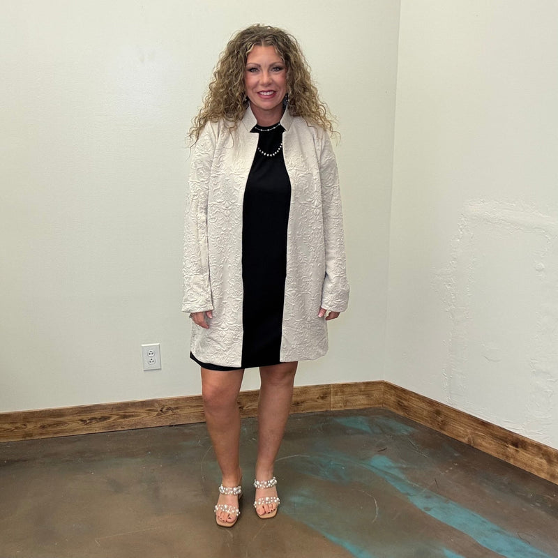 Oatmeal Cream Embossed Long Sleeve Swing Cardigan/Jacket - Country Lace Boutique