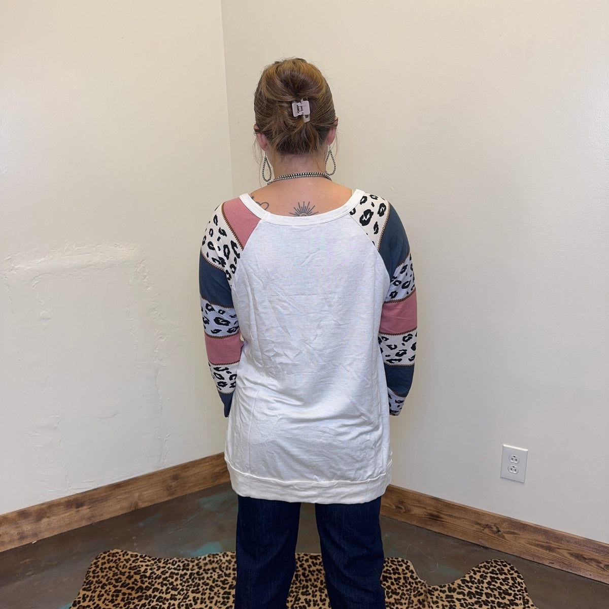 Oatmeal Leopard Combo W/ Front Pocket Long Sleeve Top - Country Lace Boutique