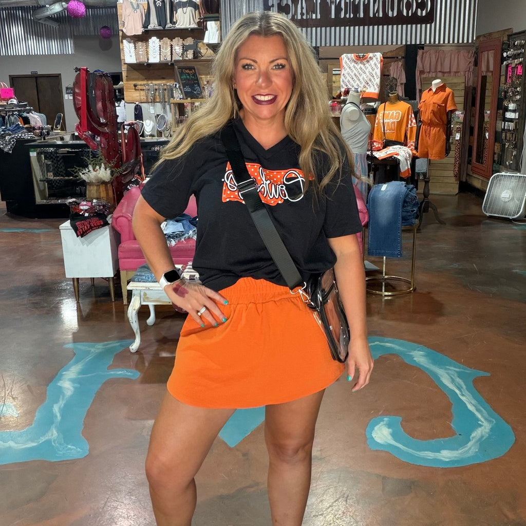 Burnt Orange Smocked High Waisted Skort with Pockets - Country Lace Boutique