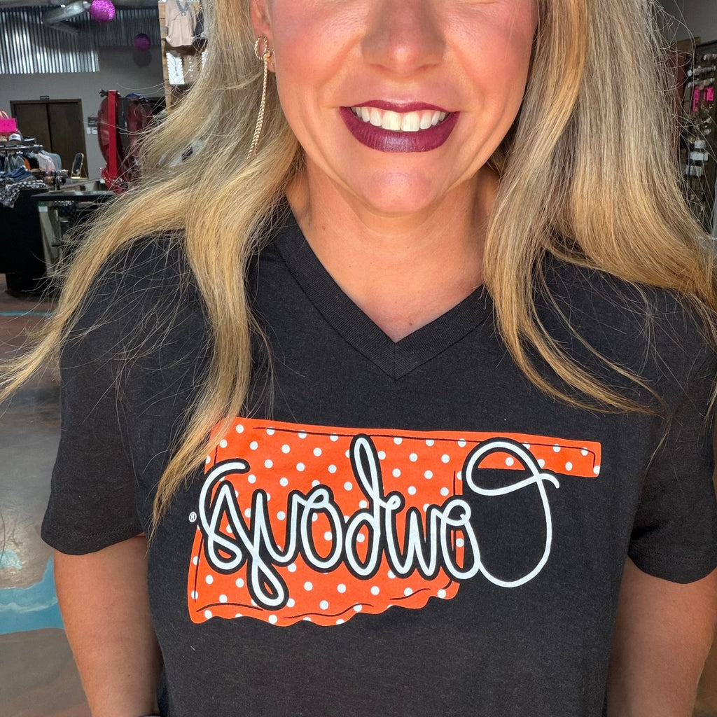 Oklahoma State Cowboys Storyboard V Neck Tee - Country Lace Boutique