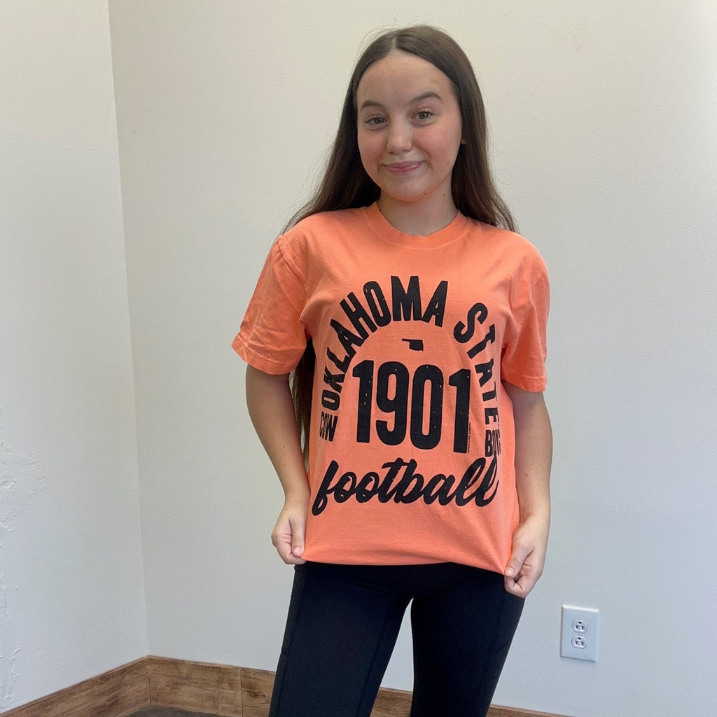 Oklahoma State Vintage Arch V Neck Short Sleeve T Shirt - Country Lace Boutique