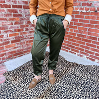 Olive Cargo Satin Joggers | X - Small - Country Lace Boutique