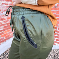 Olive Cargo Satin Joggers | X - Small - Country Lace Boutique