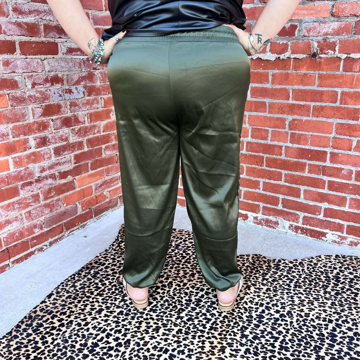 Olive Cargo Satin Joggers | X - Small - Country Lace Boutique