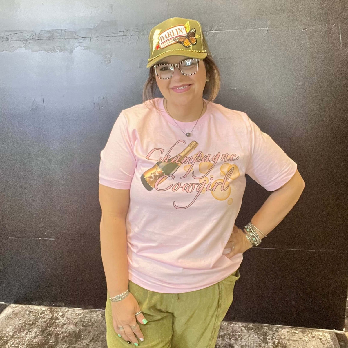 Olive Darlin' Custom Trucker Hat w/Chain - Country Lace Boutique