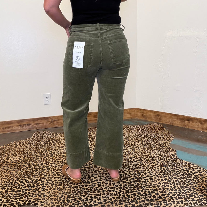 Olive Green Corduroy Risen Crop Tummy Control Jeans - Country Lace Boutique