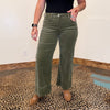 Olive Green Corduroy Risen Crop Tummy Control Jeans - Country Lace Boutique