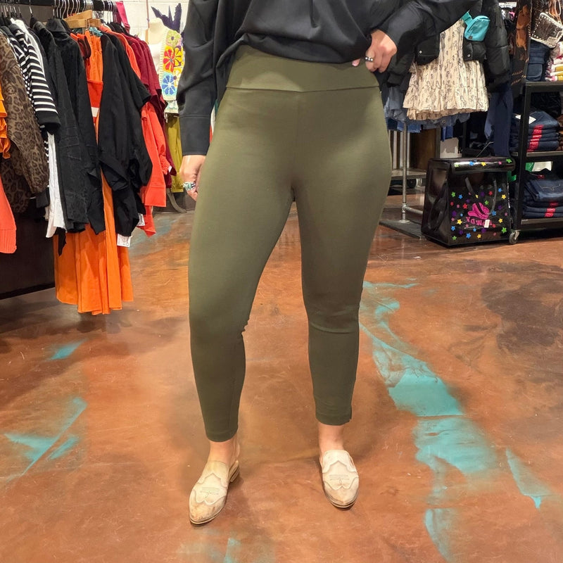 Olive Green Silky Leggings Pants - Country Lace Boutique