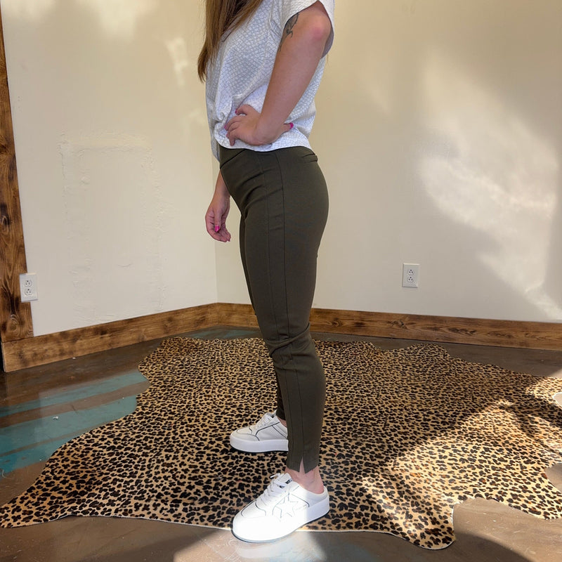 Olive Green Silky Leggings Pants - Country Lace Boutique